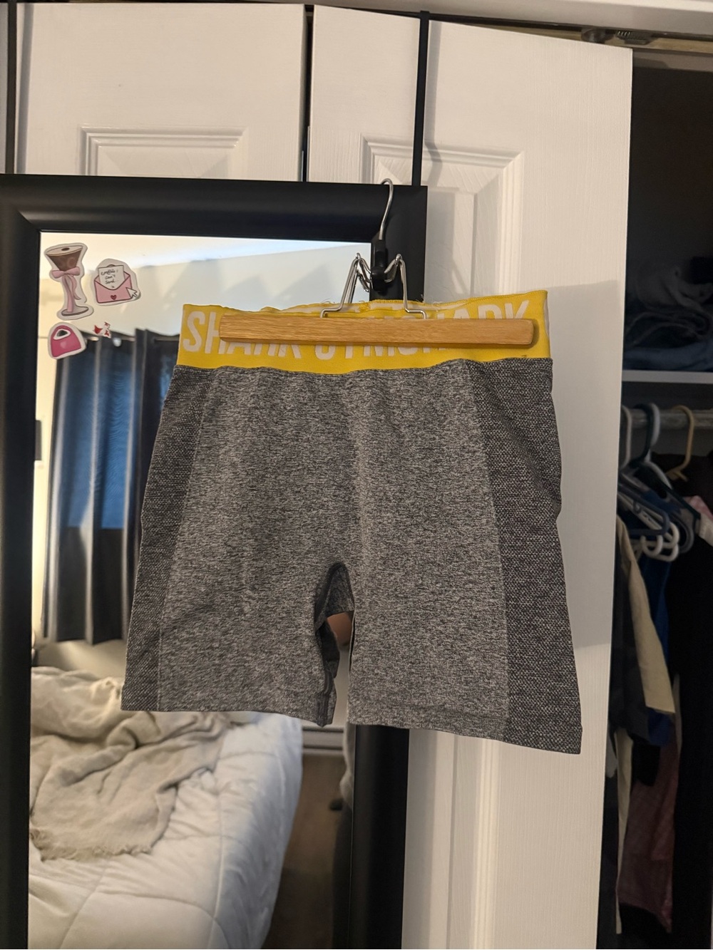 GYMSHARK Grey Workout Shorts with Yellow Elastic Waistband